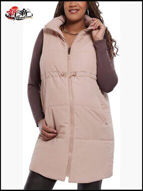 Sleeveless Long Pregnancy Puffer Vest with Pockets Maternity